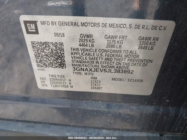 3GNAXJEV5JL383892 Chevrolet EQUINOX LT