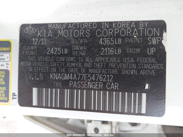 KIA Optima Lx 2014 KNAGM4A77E5476212 Image 9