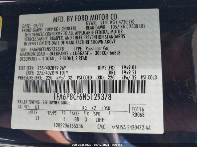 Ford Mustang Gt Premium Fastback 2022 1FA6P8CF6N5129378 Image 9