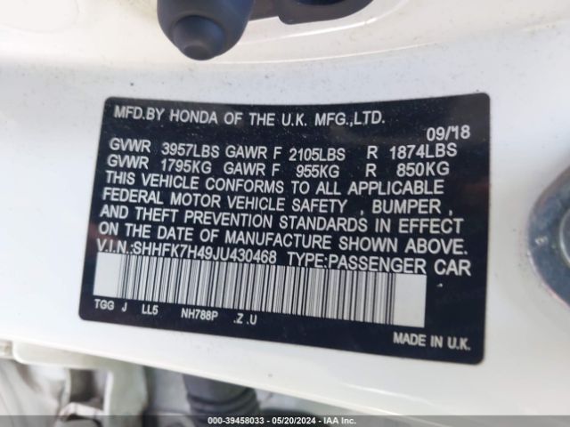 SHHFK7H49JU430468 Honda Civic Sport