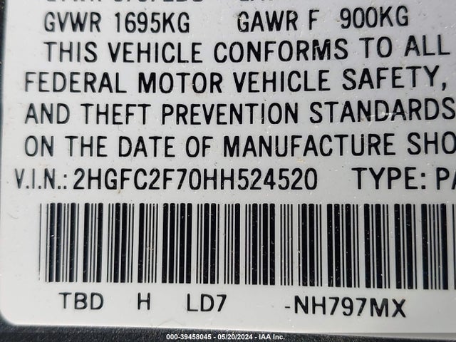Honda CIVIC EX 2017 2HGFC2F70HH524520 Image 9
