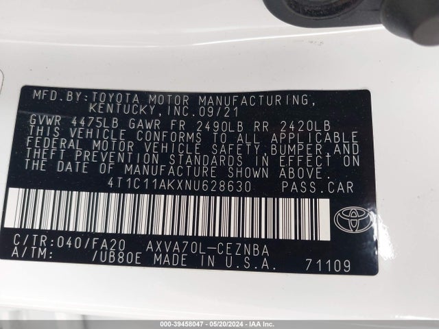Toyota CAMRY LE 2022 4T1C11AKXNU628630 Image 9