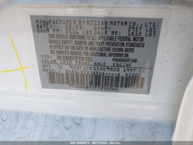 3N1AB8BV7PY241062 Nissan Sentra S Xtronic Cvt