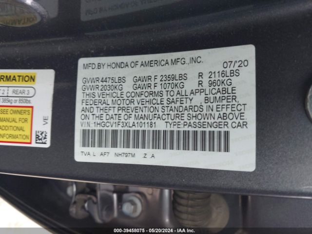 1HGCV1F3XLA101181 Honda Accord Sport