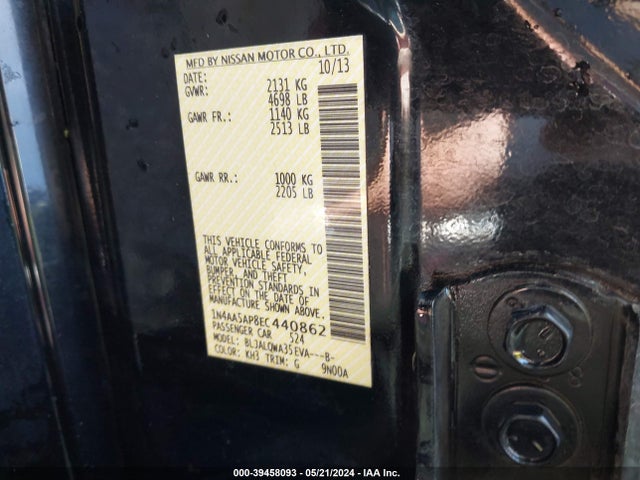 Nissan Maxima 3.5 S 2014 1N4AA5AP8EC440862 Image 9