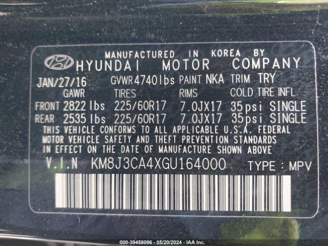 KM8J3CA4XGU164000 Hyundai TUCSON SE