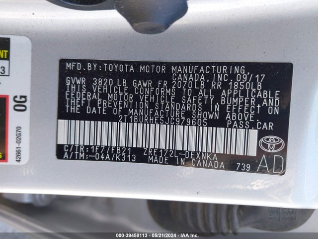 Toyota COROLLA LE 2018 2T1BURHE5JC979605 Image 9