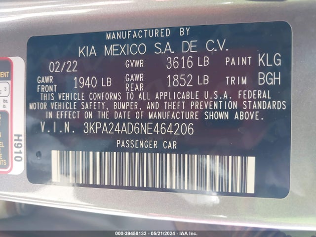 KIA RIO S 2022 3KPA24AD6NE464206 Image 9