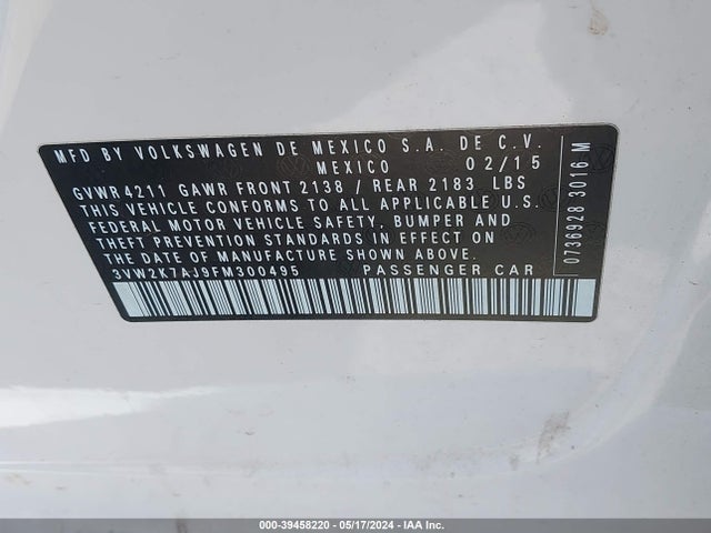 3VW2K7AJ9FM300495 Volkswagen Jetta 2.0l S