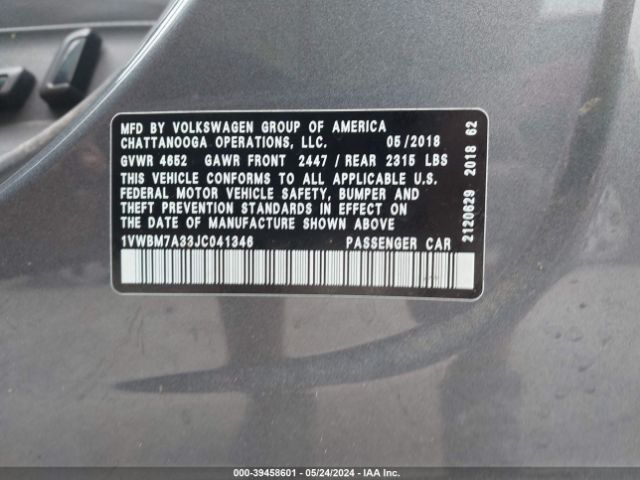 1VWBM7A33JC041346 Volkswagen Passat 3.6l V6 Gt
