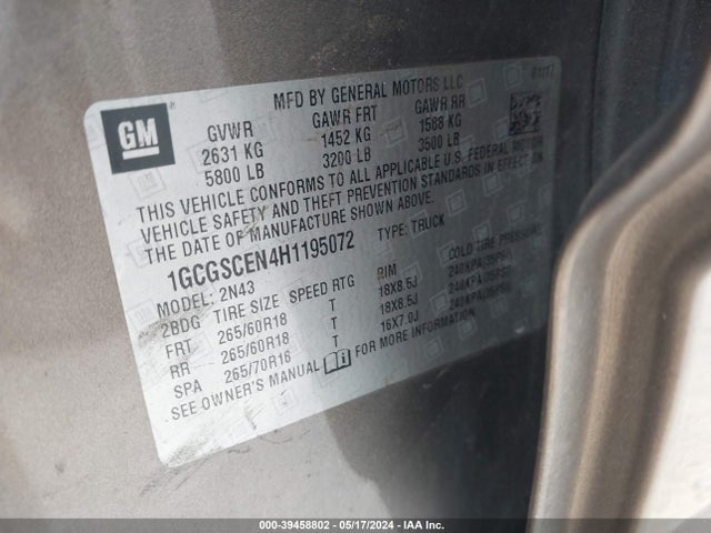Chevrolet Colorado Lt 2017 1GCGSCEN4H1195072 Image 9