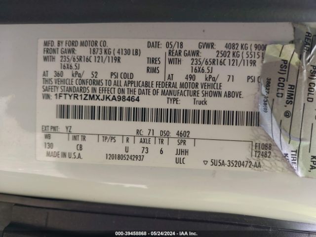1FTYR1ZMXJKA98464 Ford Transit-250
