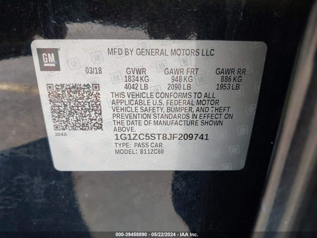 Chevrolet Malibu 1fl 2018 1G1ZC5ST8JF209741 Image 9
