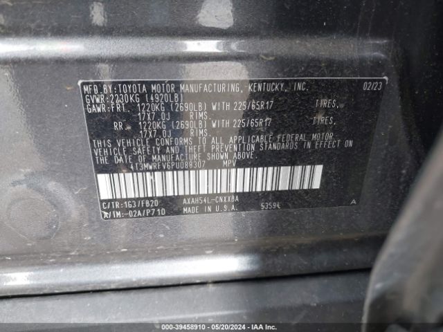 4T3MWRFV6PU088307 Toyota Rav4 Le Hybrid