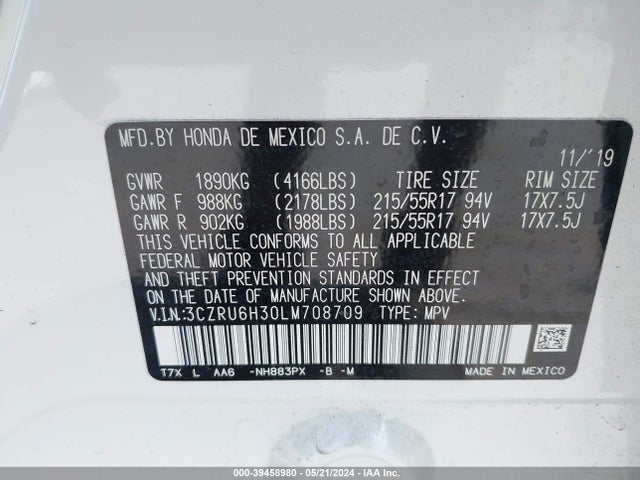 Honda Hr-v Awd Lx 2020 3CZRU6H30LM708709 Image 9