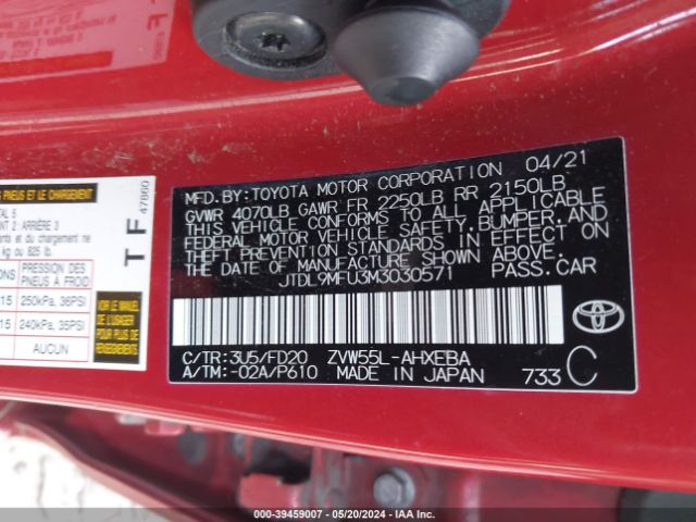 JTDL9MFU3M3030571 Toyota Prius Le Awd-e