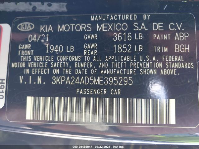 3KPA24AD5ME395295 KIA RIO S
