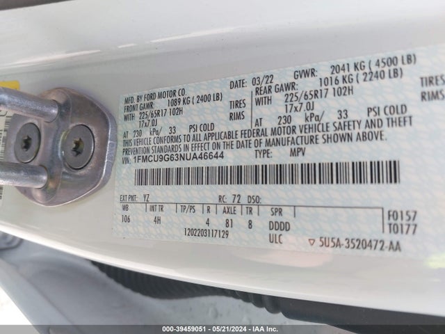 Ford ESCAPE SE 2022 1FMCU9G63NUA46644 Image 9
