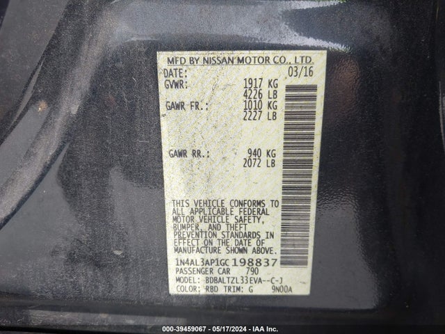 Nissan Altima 2.5 Sl 2016 1N4AL3AP1GC198837 Image 9