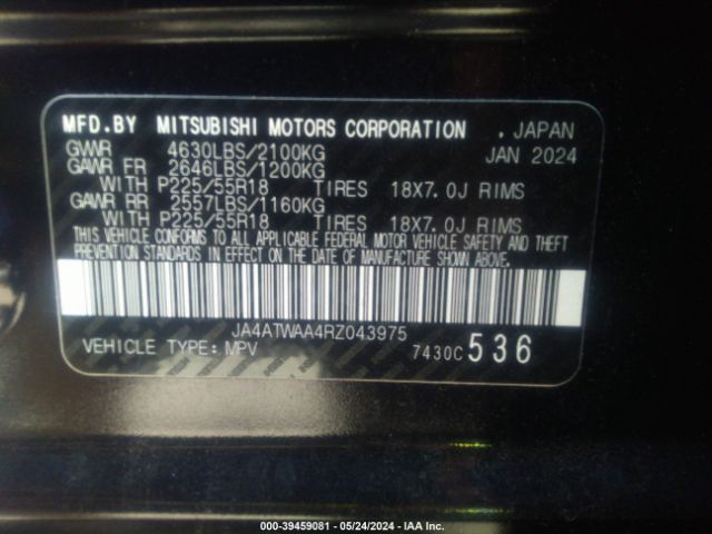 JA4ATWAA4RZ043975 Mitsubishi Eclipse Cross Se S-awc/sel S-awc