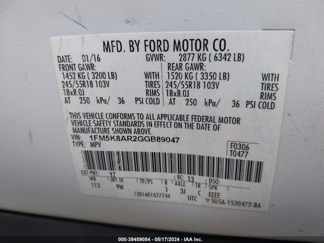 Ford Utility Police Interceptor 2016 1FM5K8AR2GGB89047 Image 9