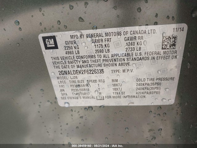 Chevrolet Equinox Ltz 2015 2GNALDEK2F6226335 Image 9