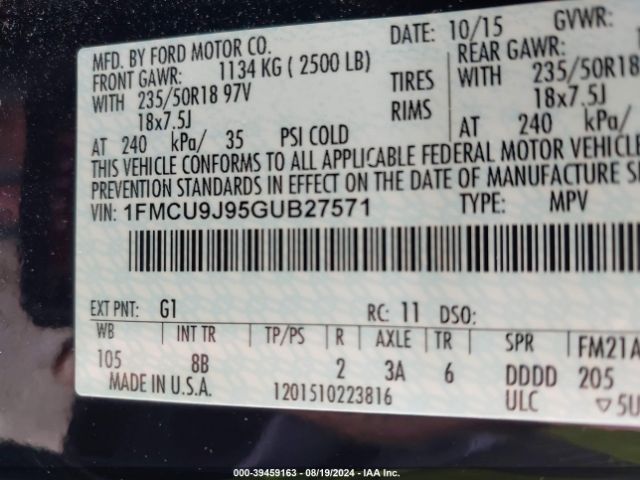 1FMCU9J95GUB27571 Ford Escape Titanium