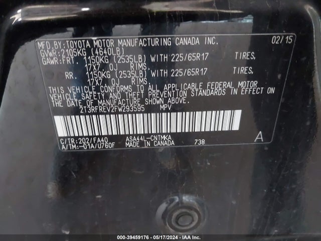 Toyota Rav4 Xle 2015 2T3RFREV2FW293595 Image 9