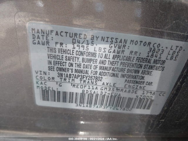 Nissan SENTRA SV 2015 3N1AB7AP3FY267802 Image 9
