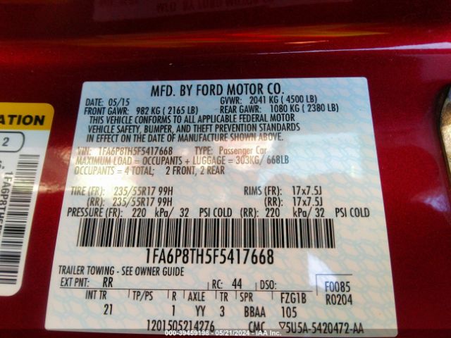 1FA6P8TH5F5417668 Ford Mustang Ecoboost