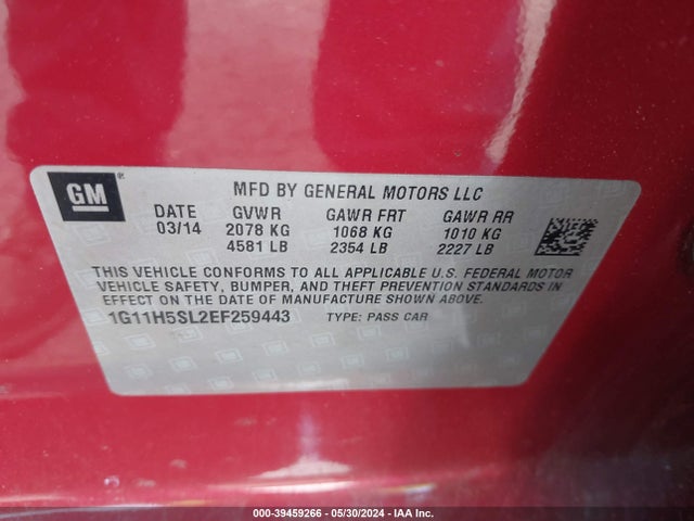 Chevrolet Malibu 1lz 2014 1G11H5SL2EF259443 Image 9