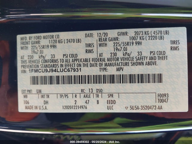 Ford Escape Titanium 2020 1FMCU9J94LUC67931 Image 9
