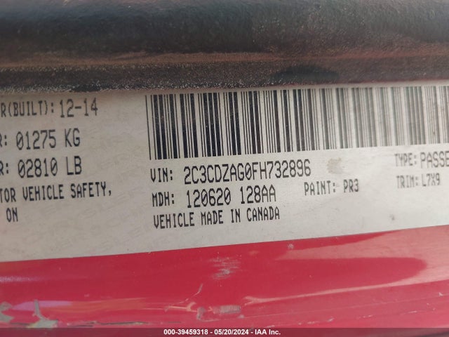 2C3CDZAG0FH732896 Dodge Challenger Sxt
