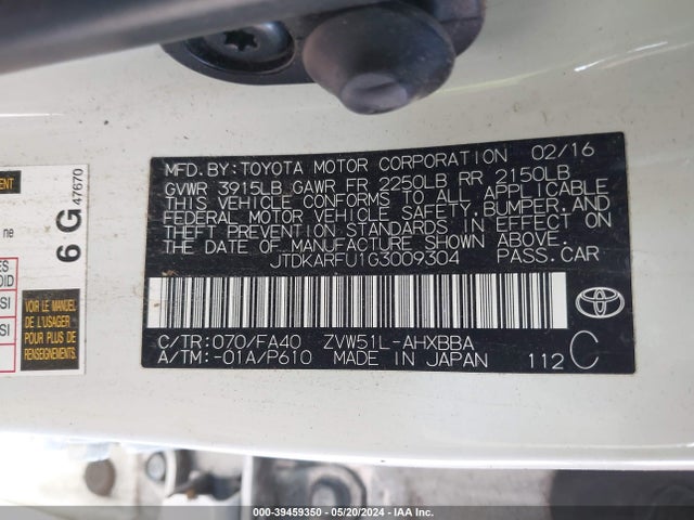 Toyota Prius Two Eco 2016 JTDKARFU1G3009304 Image 9