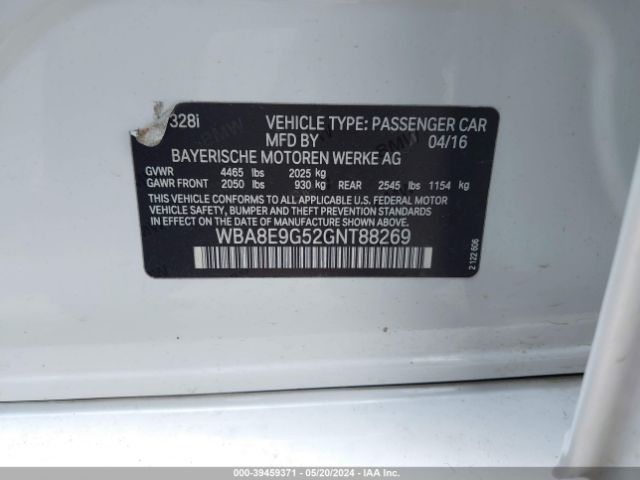 WBA8E9G52GNT88269 BMW 328I