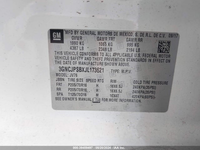 Chevrolet Trax Lt 2018 3GNCJPSBXJL173621 Image 9