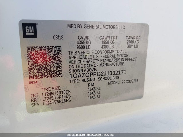 Chevrolet Express 3500 Lt 2018 1GAZGPFG2J1332171 Image 9