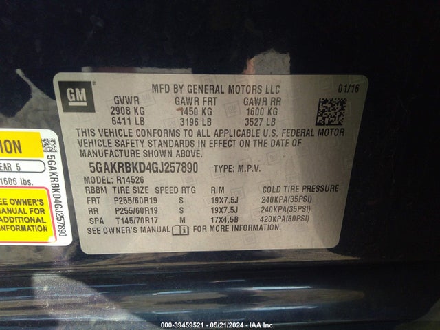 5GAKRBKD4GJ257890 Buick Enclave Leather