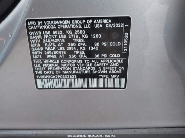 1V2DP2CA7PC502833 Volkswagen Atlas 2.0t Se