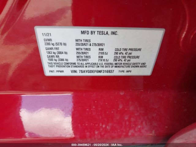 7SAYGDEF6NF316937 Tesla Model Y Performance Dual Motor All-wheel Drive