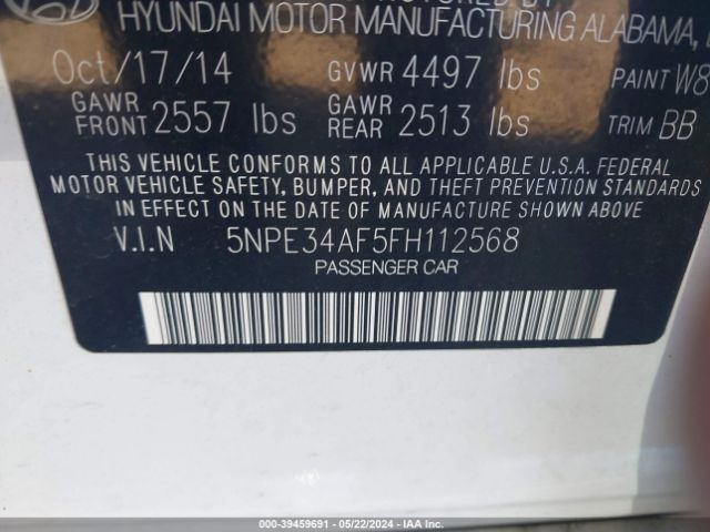 5NPE34AF5FH112568 Hyundai Sonata Limited