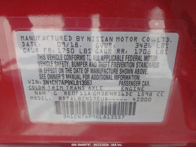 Nissan Versa 1.6 Sv 2019 3N1CN7AP9KL813557 Image 9