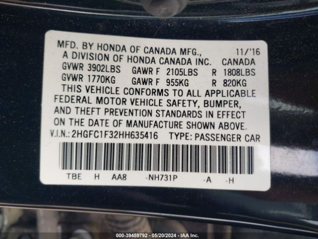 2HGFC1F32HH635416 Honda Civic Ex-t