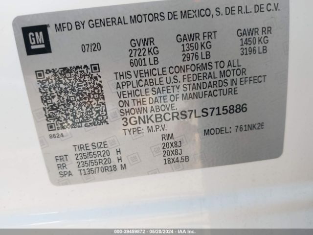 3GNKBCRS7LS715886 Chevrolet Blazer Fwd 2lt