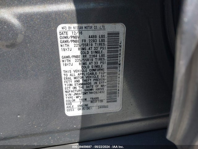 Nissan Rogue Sl 2017 JN8AT2MT7HW391432 Image 9