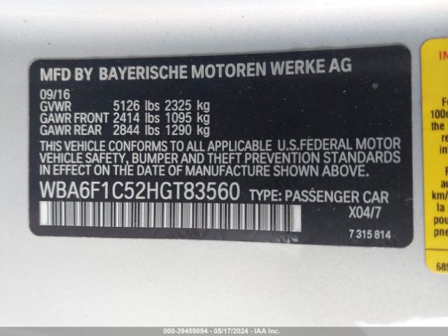 2017 BMW 640I WBA6F1C52HGT83560 Photo 8