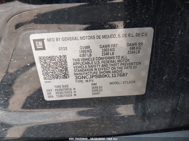 Chevrolet Trax Lt 2019 3GNCJPSB0KL117687 Image 9