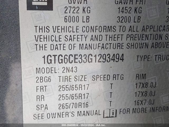 1GTG6CE33G1293494 GMC CANYON SLE
