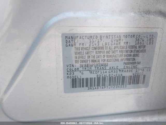 Nissan SENTRA S 2018 3N1AB7AP7JY234553 Image 9