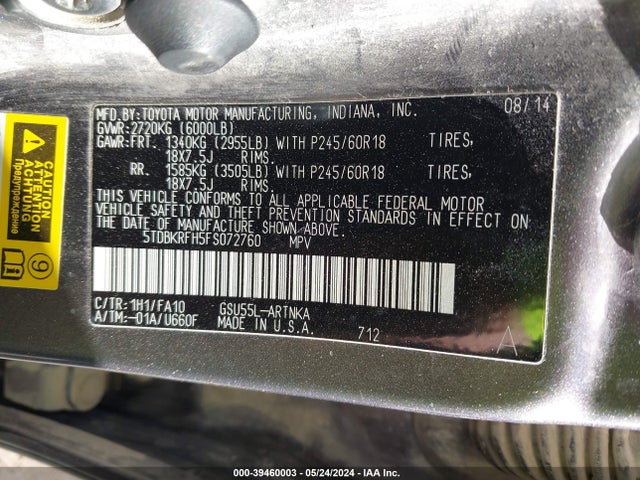 Toyota Highlander Le Plus V6 2015 5TDBKRFH5FS072760 Image 9